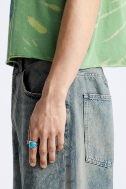 ZARA КОЛЬЦО-ПЕЧАТКА С КОНТРАСТНОЙ ВСТАВКОЙ, СЕРЕБРИСТЫЙ