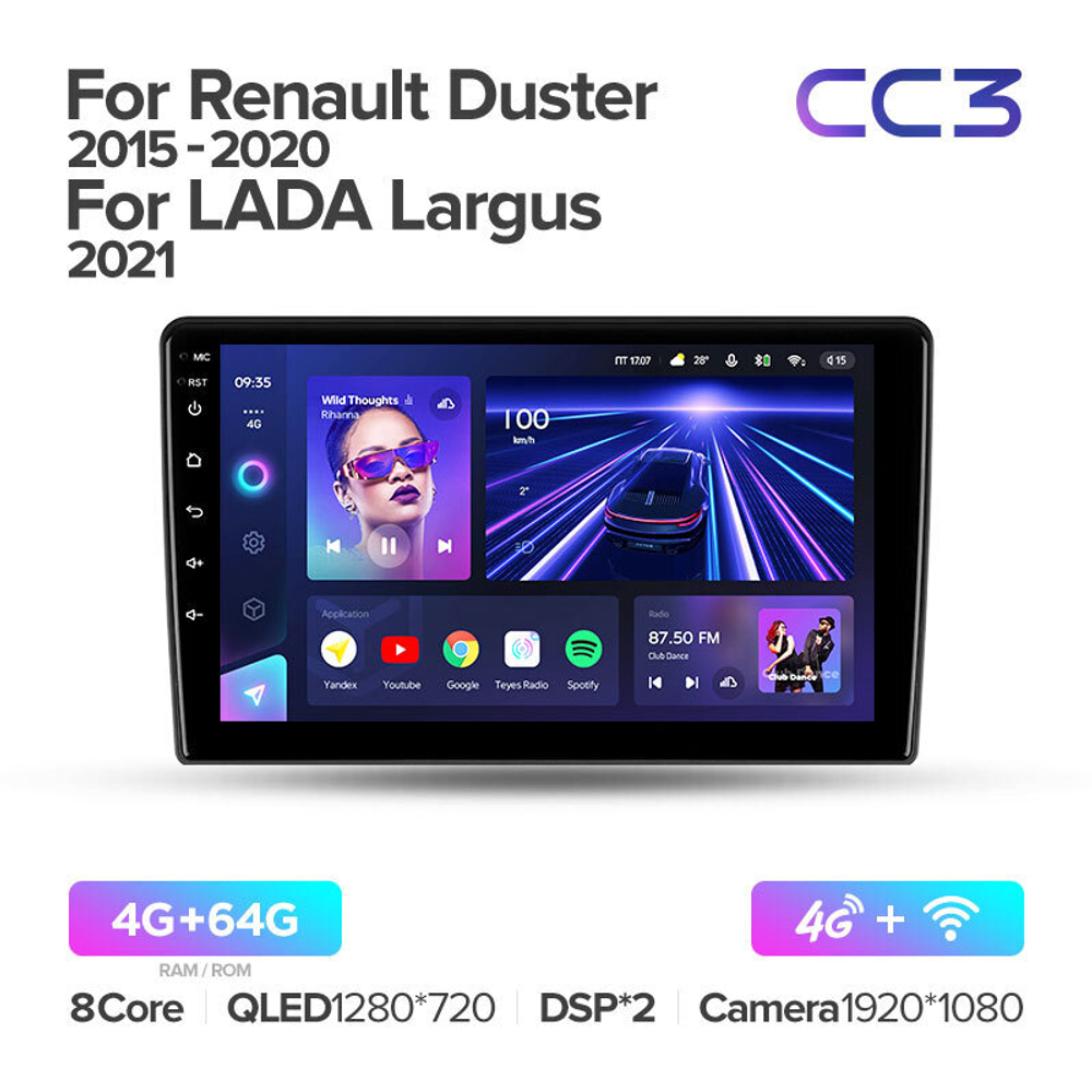 Teyes CC3 9" для Renault Duster, Lada Largus 2015-2021