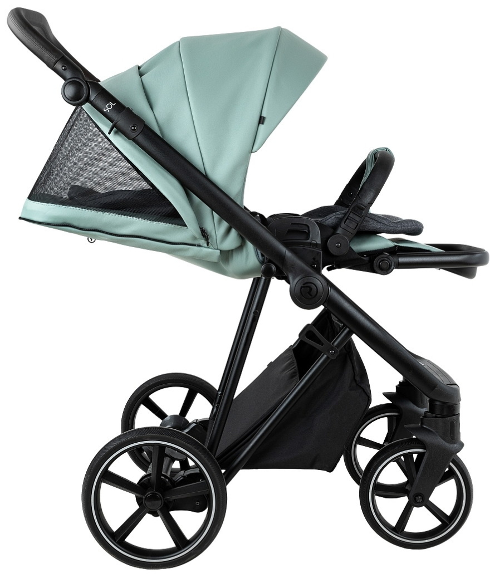 Детская коляска Roan Sol Vintage Leather 2.0 3 в 1 с автокреслом Pituso Santiso Pro Black SL/13/L Misti Mint/Grey/руч. Серый