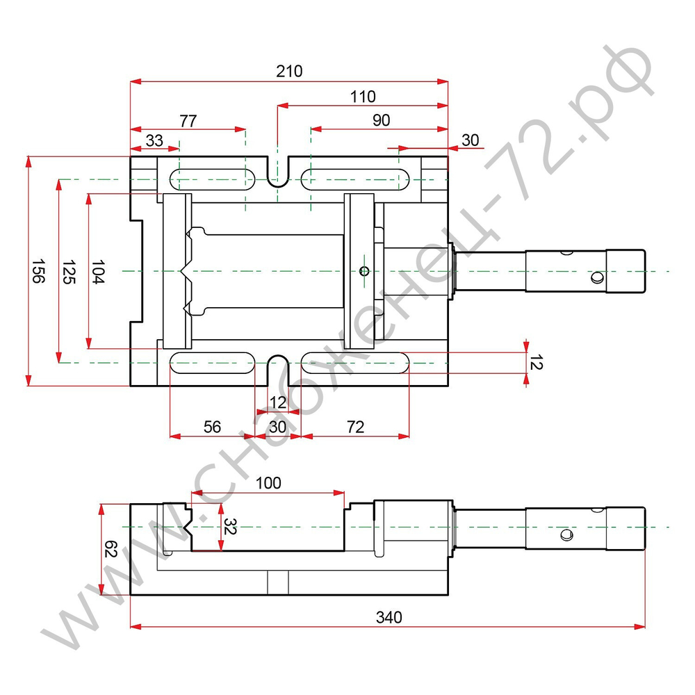KRAFTOOL 100 мм, Станочные трехсторонние сверлильные тиски (32716-100)