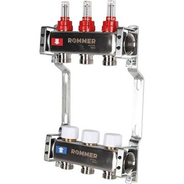 Коллектор Rommer 1"x3/4" на 3 контура с расходомерами (нерж. сталь) RMS-1200-000003