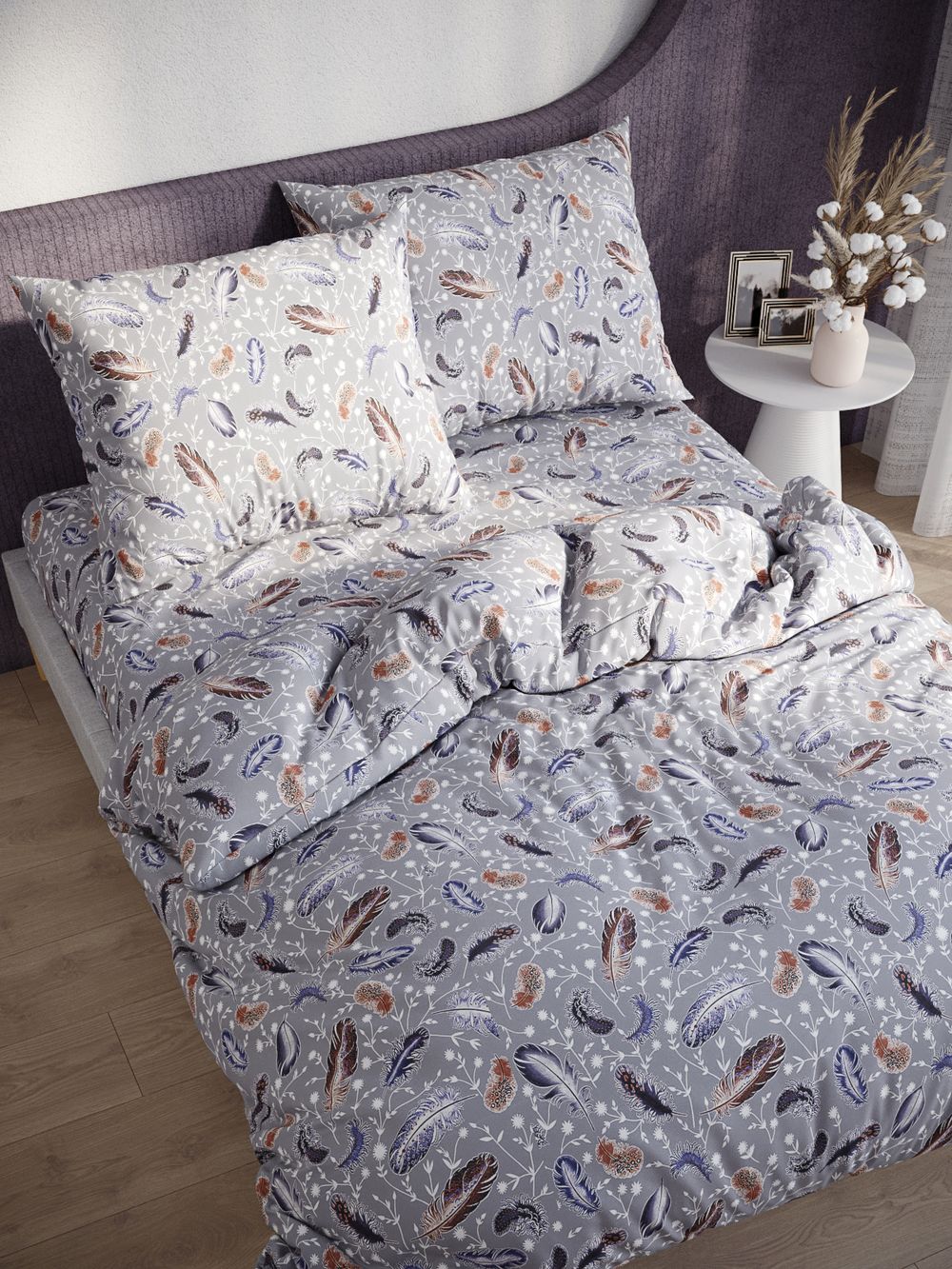 Постельное белье перкаль Сказка "Перо микс" 2-спальное  Наволочка 50х70 см 2 шт Простынь  240x215 см Пододеяльник 175x215 см