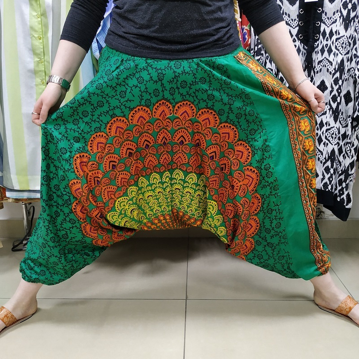 Штаны Алладины "Павлин", размер свободный, хлопок 100%, цвет зеленый