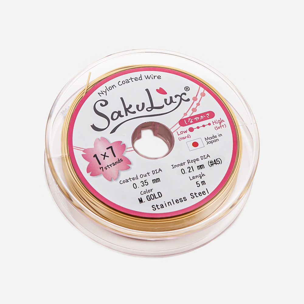Японский ювелирный тросик SakuLux 7 диаметр 0,35мм, цвет "Сатиновое золото"