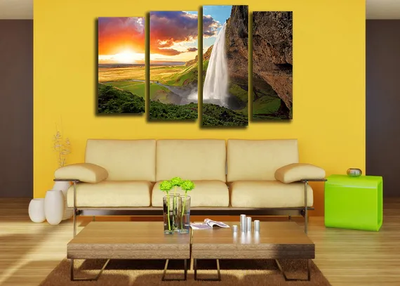 Модульная картина "Водопад на закате"