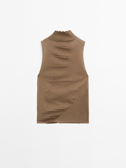 Massimo Dutti Хлопковый топ без рукавов, натуральный