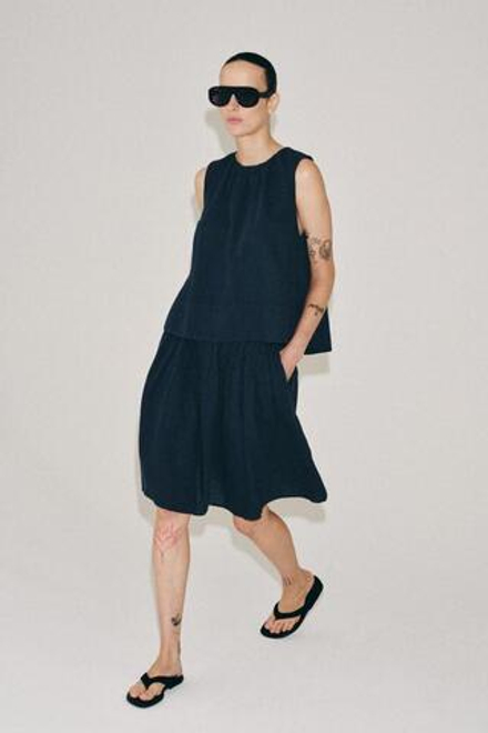 ZARA ЮБКА МИДИ ИЗ ЛЬНА — ZW COLLECTION, МОРСКОЙ СИНИЙ