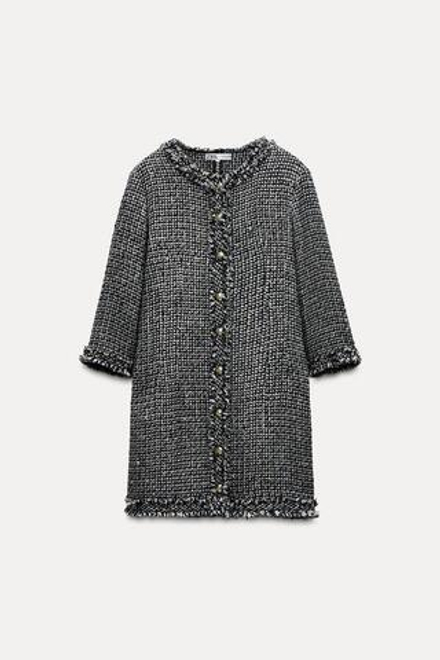 ZARA КОРОТКОЕ ПЛАТЬЕ С РЕЛЬЕФНЫМ УЗОРОМ — ZW COLLECTION, ТЕМНО-СЕРЫЙ