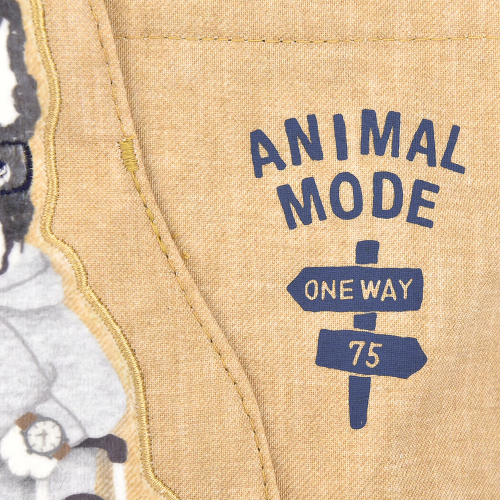 Сумка мини (тоут) с котом и бульдогом на молнии "AnimalMode", горчичная, 24-7548-1, KUSUGURU