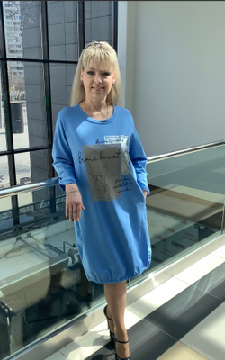 Итальянское голубое комбинированное платье