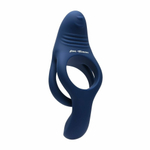 Синее эрекционное виброкольцо с двойным подхватом мошонки Ring Around The Rosy