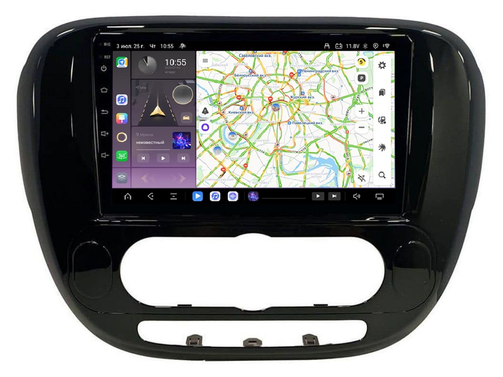 Магнитола для KIA Soul 2 2014-2019 (кондиционер, рамка глянцевая) - Kuberg QLed, Android 13, TS20, CarPlay, SIM-слот