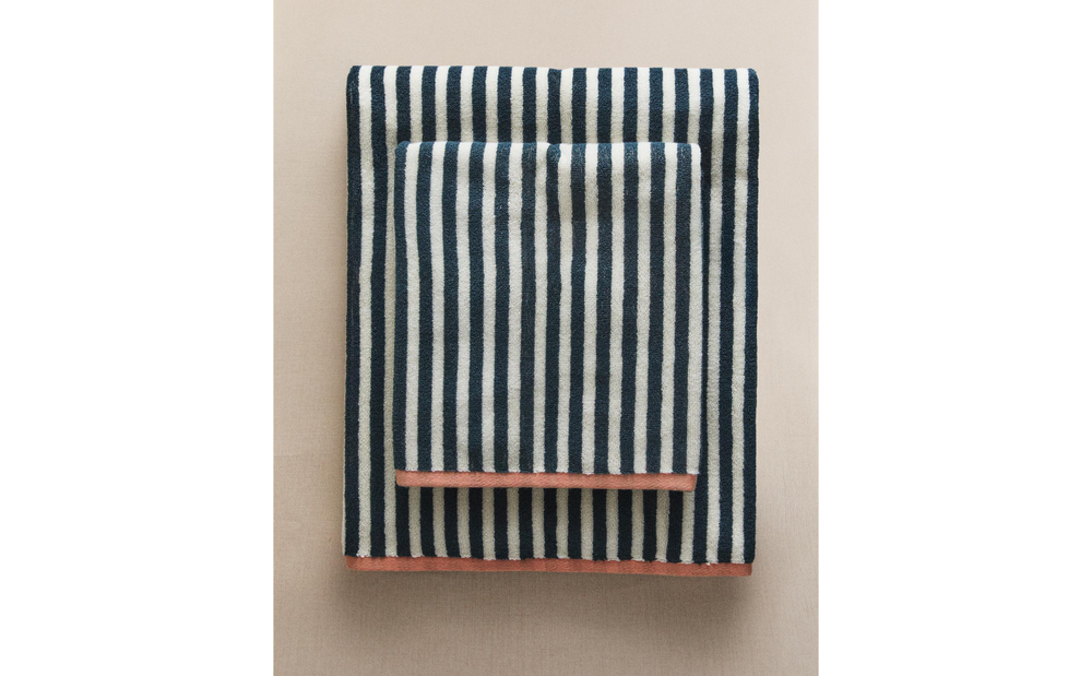 Zara Home Полотенце для лица и рук из хлопка, синий, в полоску · 4683/013