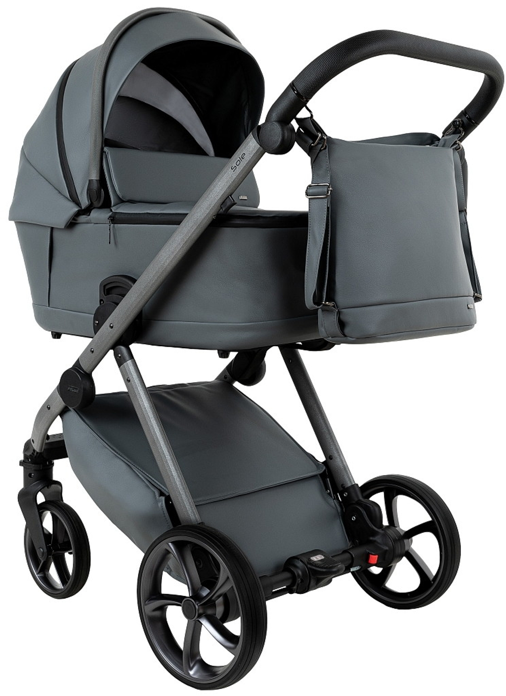 Детская коляска Pituso Sole Leather 3 в 1 с автокреслом Santiso Pro Black PMPL/04 Grey