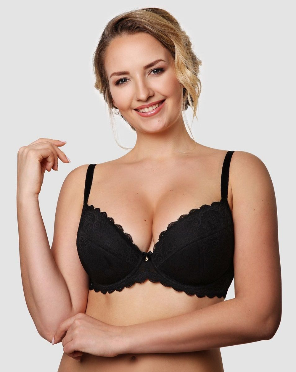 Кружевной пуш-ап бюстгальтер на каркасах с трехразрезной чашкой (Размер: 90D) (Цвет: пудровый)