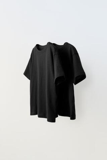 ZARA НАБОР ИЗ ДВУХ ОДНОТОННЫХ ФУТБОЛОК ИЗ РЕЛЬЕФНОЙ ТКАНИ, ЧЕРНЫЙ