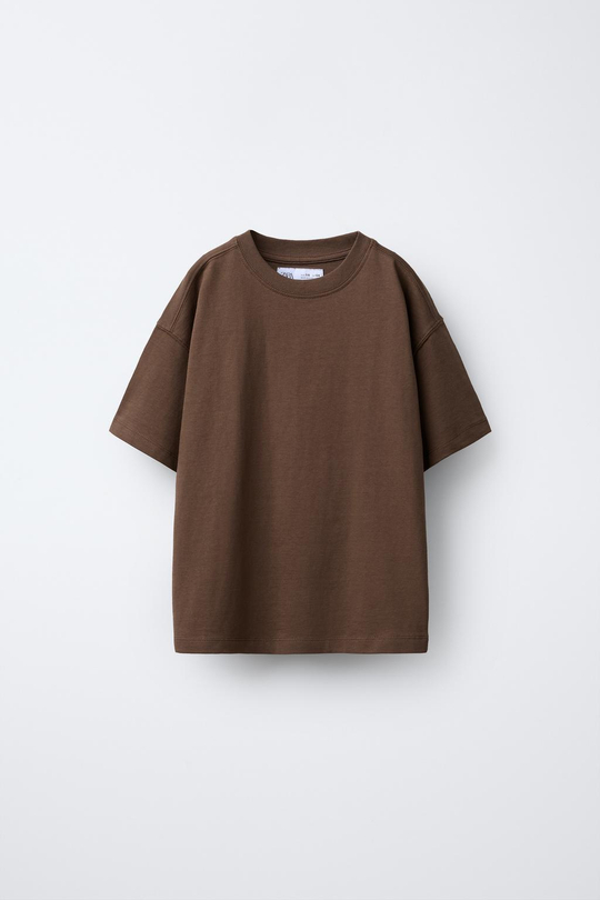 ZARA ОДНОТОННАЯ ФУТБОЛКА MEDIUM WEIGHT, КОРИЧНЕВЫЙ