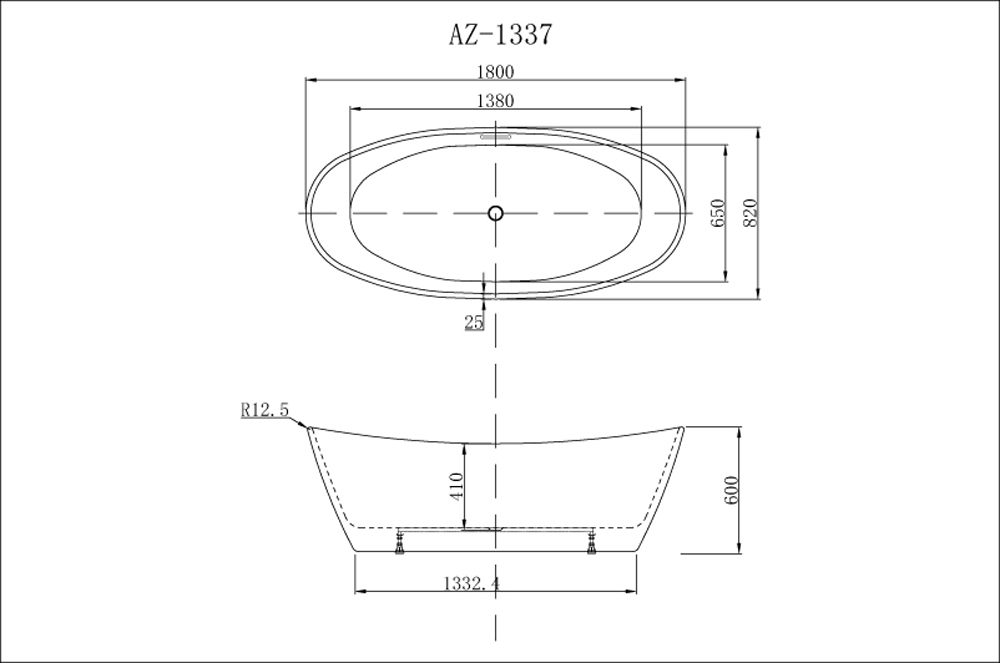 Акриловая ванна 180х82 см Azario Easton AZ-1337B черно-белая