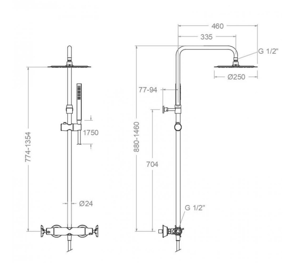 Душевая термостатическая система без излива с регулировкой высоты ADAGIO 915401RM250OC золото