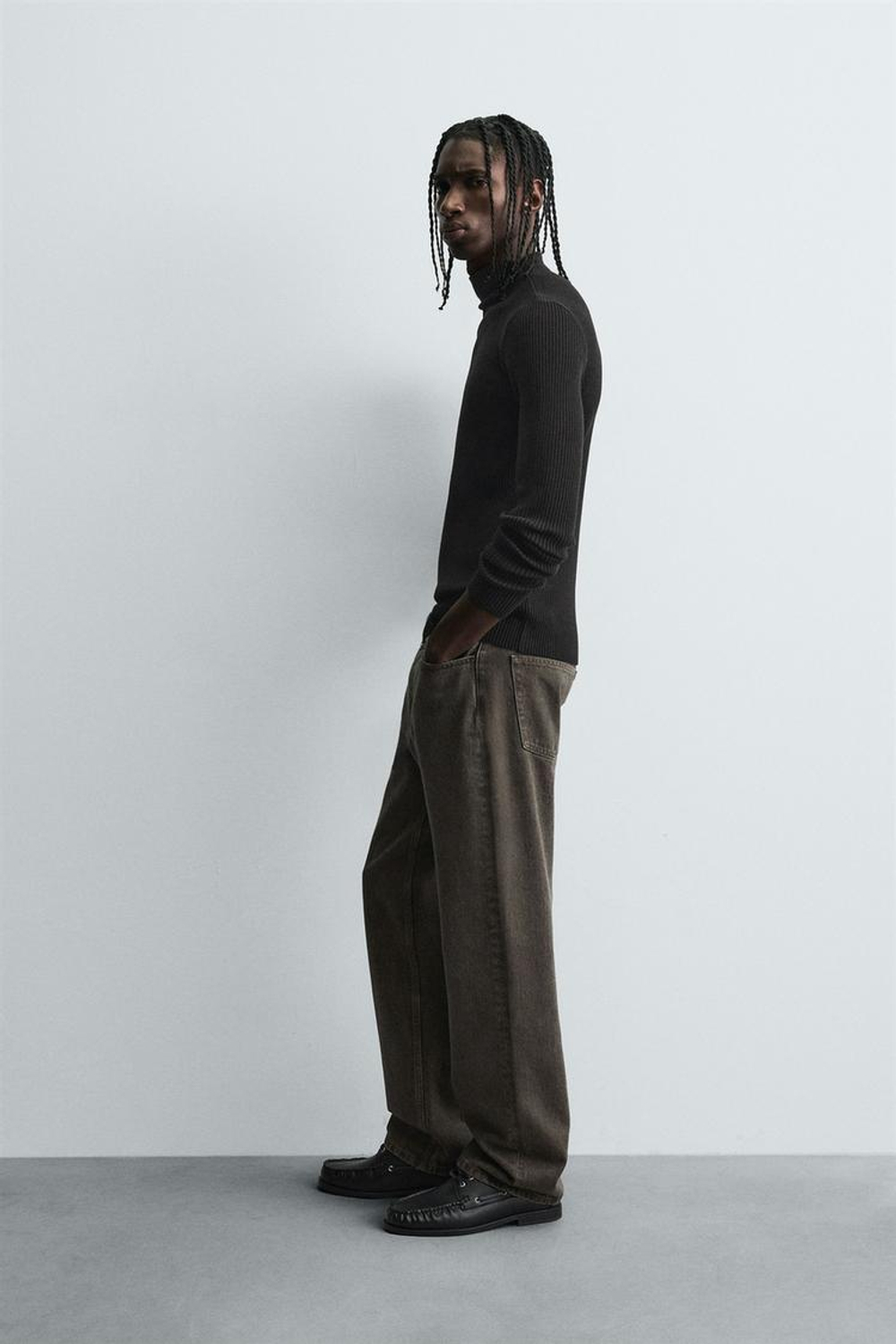 ZARA СВИТЕР В РУБЧИК С ВОРОТНИКОМ-СТОЙКОЙ, ЧЕРНЫЙ