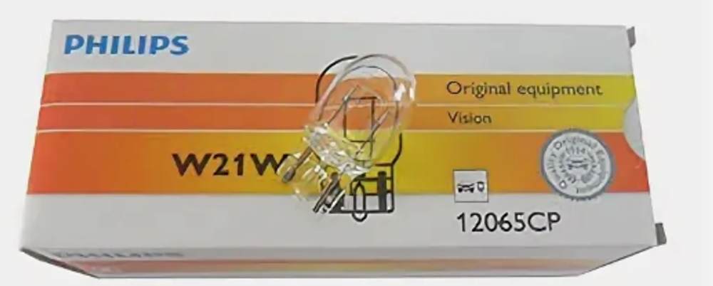 Автолампа  W 12-W21W (без цок) 1конт (W3x16d) БЕЛАЯ PHILIPS (уп10шт) #12065CP ORIGINAL