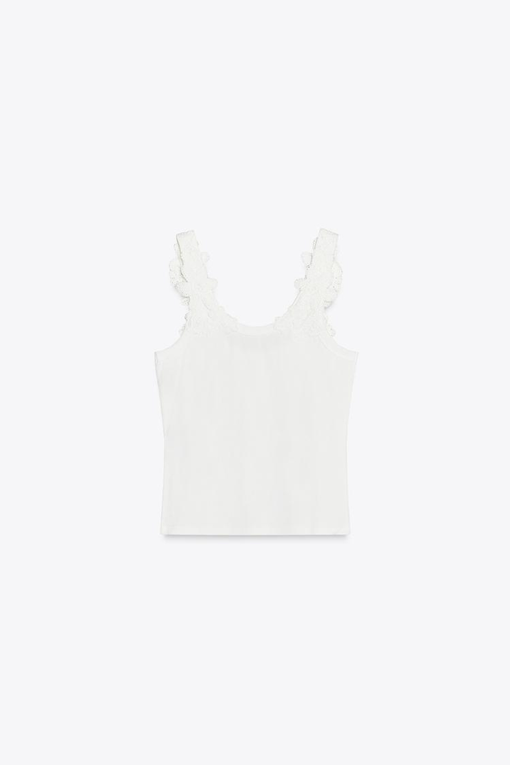 ZARA ТОП ИЗ КРУЖЕВА КРОШЕ С БРЕТЕЛЯМИ, БЕЛЫЙ