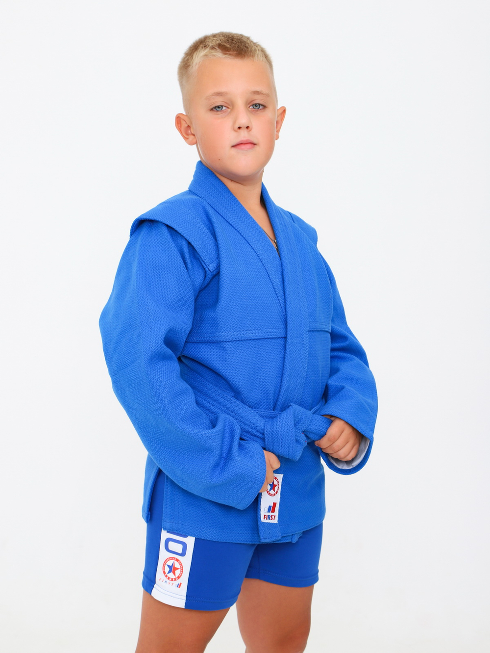 Куртка для САМБО с поясом, плотностью 580 г/м² с подкладкой синяя