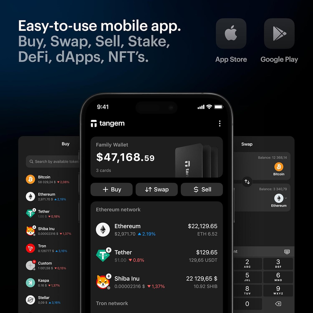 Набор из 3 аппаратных кошельков Tangem Wallet 100% оффлайн-хранилище для Bitcoin, Ethereum, NFT и других активов