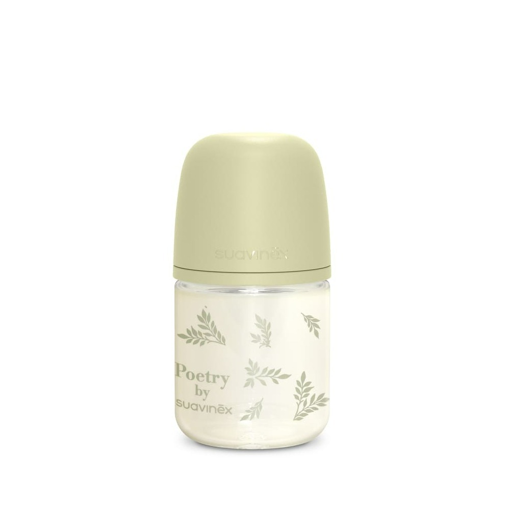 Стеклянная бутылочка для кормления Suavinex Poetry SX PRO 120 мл, медленный поток, 0+ мес, зеленая