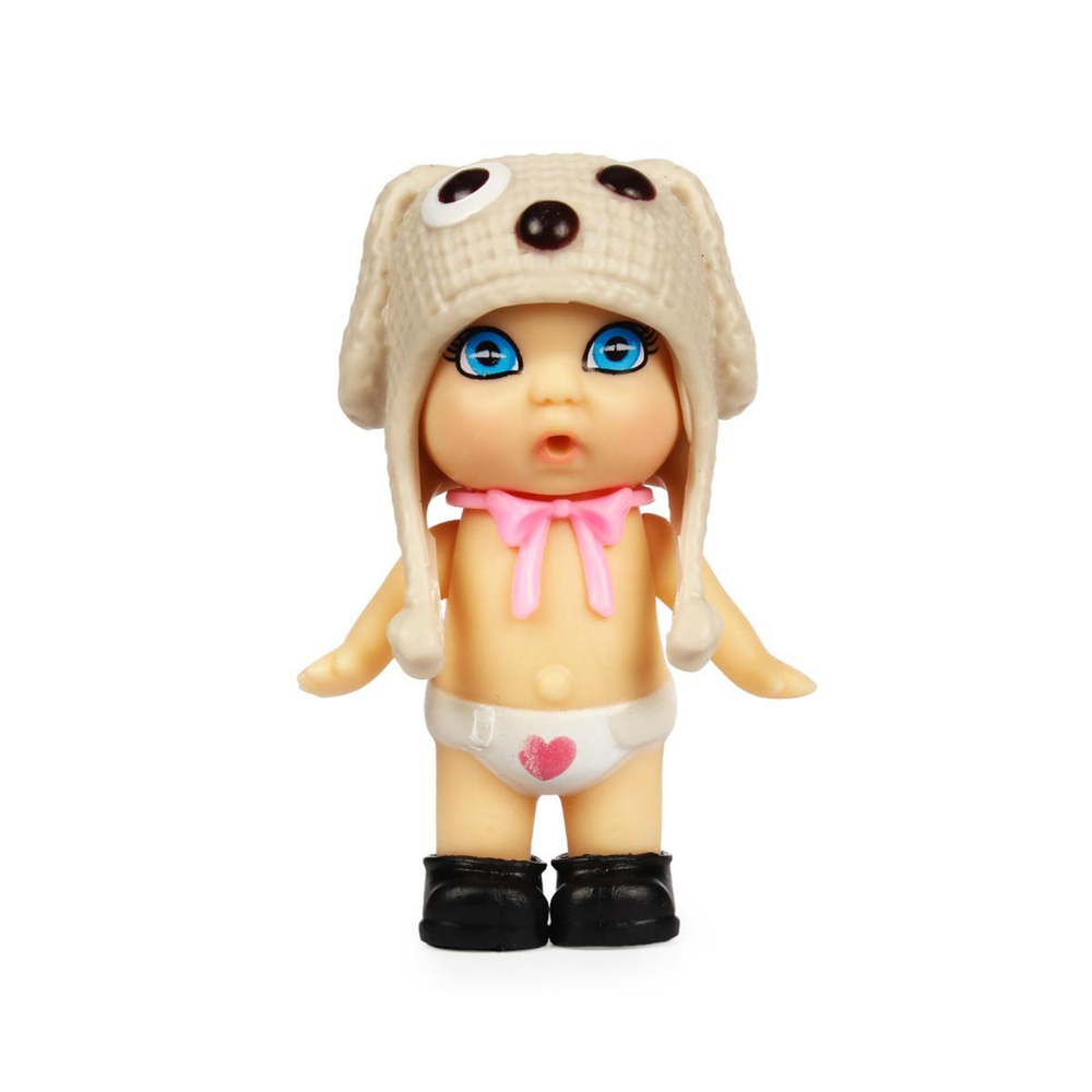 Куколка OLY в шапочке-ушанке в поильнике. Девочка 8см, арт.3380-3 (Bondibon)