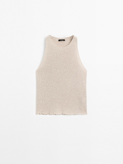 Massimo Dutti Топ из рельефного трикотажа с горловиной халтер, дымчатый