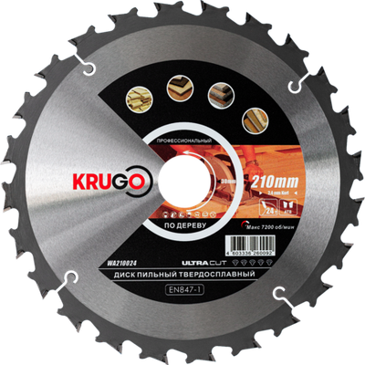 Пильный диск KRUGO 210x2,4/1,6x24Tx30mm, WA210024
