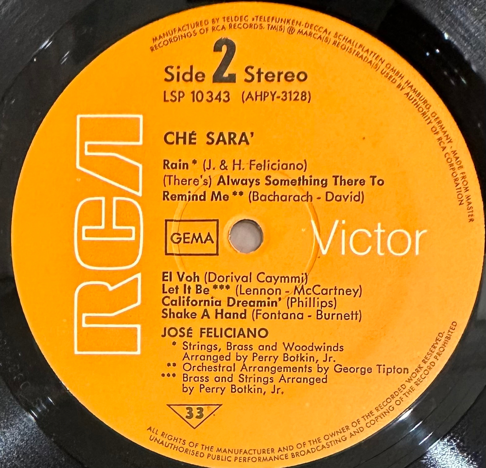 Jose Feliciano - Che Sara' (Германия 1980г.)