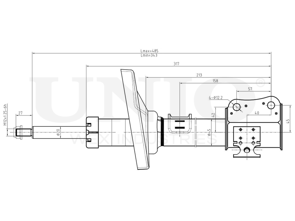 Амортизатор газовый передней подвески левый UNIO SAB-10206