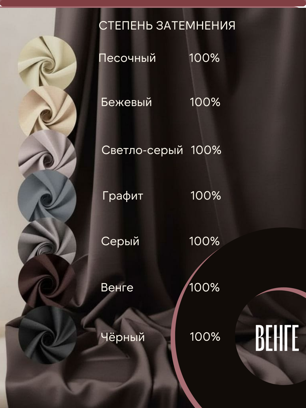 Шторы Blackout цвет Венге 200х250 /2шт с индивидуальным дизайном и 100% затемнением.