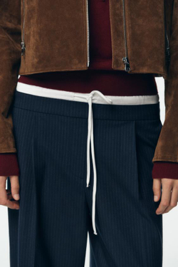 ZARA БРЮКИ С ШИРОКИМ ДВОЙНЫМ ПОЯСОМ, СИНИЙ