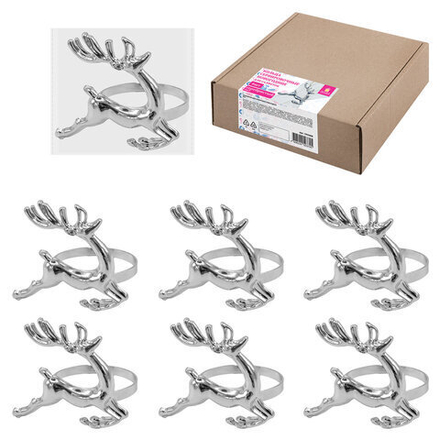 Кольца для салфеток новогодние, КОМПЛЕКТ 6 шт., 5,5 см, "Олени", серебристые, ЗОЛОТАЯ СКАЗКА, 592488