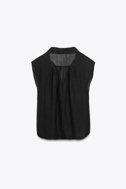ZARA РУБАШКА ИЗ СМЕСИ РАМИ СО СБОРКАМИ — ZW COLLECTION, ЧЕРНЫЙ