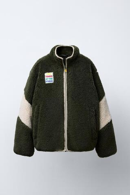 ZARA КУРТКА ИЗ ИСКУССТВЕННОЙ ОВЧИНЫ С ФЛИСОВОЙ ПОДКЛАДКО, ХАКИ