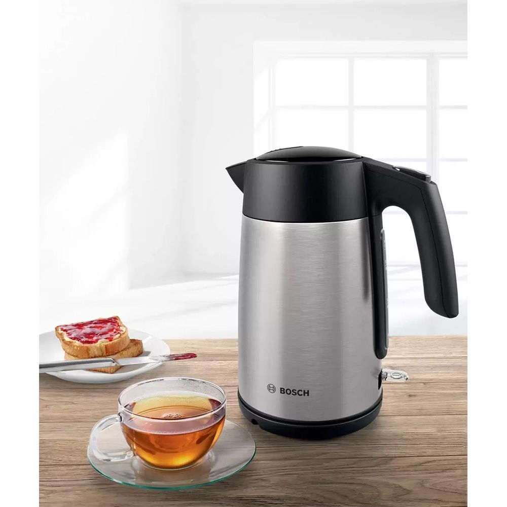 Чайник электрический BOSCH TWK7L460, 2400 Вт, 1.7 л, металл, фильтр от накипи, автоотключение, стальной/черный