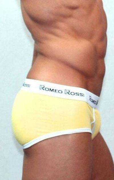 Мужские трусы-брифы с низкой посадкой и контрастной белой резинкой (Размер: XXL) (Цвет: желтый)