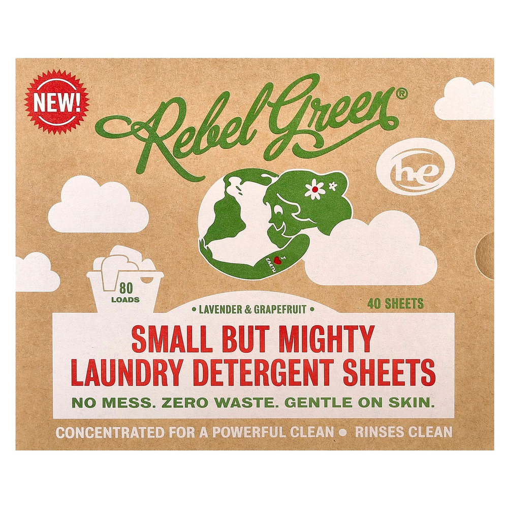 Rebel Green, Небольшое, но эффективное средство для стирки, лаванда и грейпфрут, 40 шт.