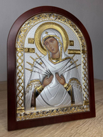 Семистрельная БМ, икона арочная, красное дерево 105х140