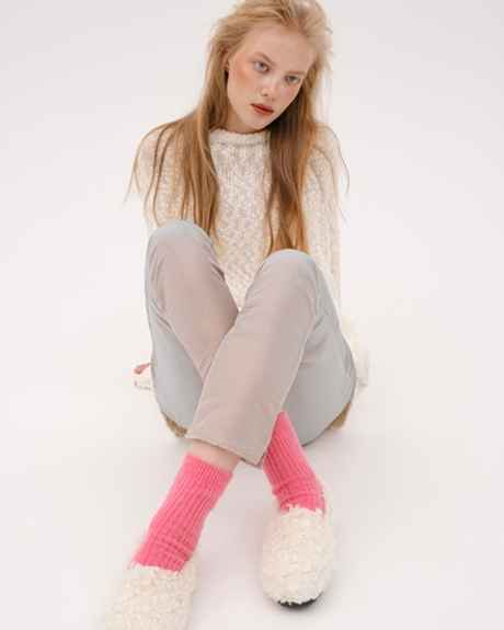 Носки в рубчик из шерсти ангоры Розовое мыло