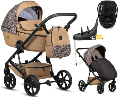 Детская коляска Tutis Viva 6 Plus Wild Elegance 4 в 1 с автокреслом Beno Black и базой Savannah Brown