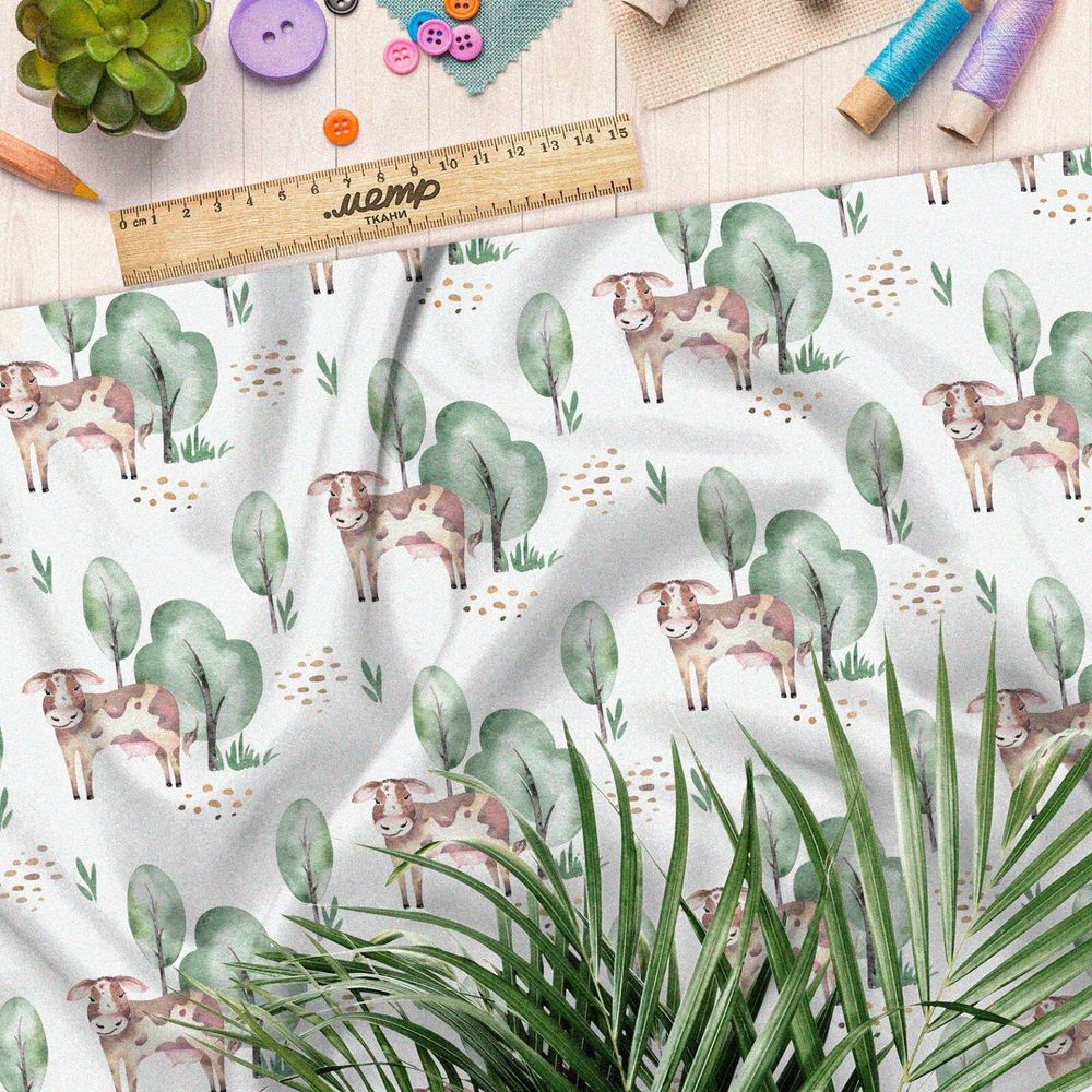 Ткань лен сказочные коровки