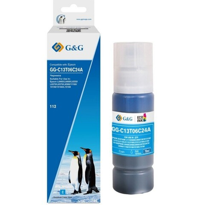 Чернила G&G, аналог Epson C13T06C24А №112 для L6550/6570/11160/15150/15160 голубой 70мл