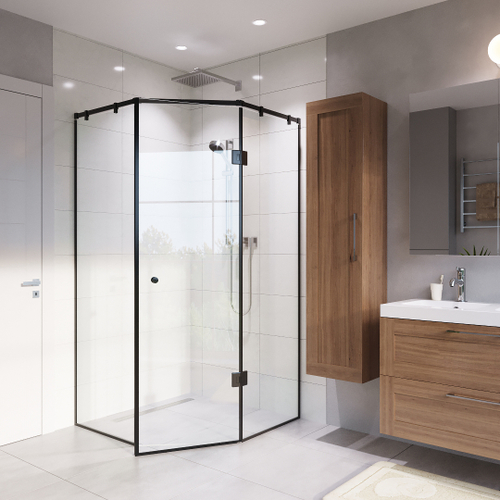 Угловая 135° с одностворчатой поворотной дверью 1900 х 450+600+450