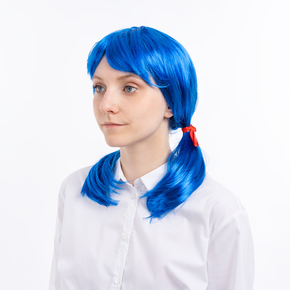 Парик карнавальный, 160 гр, Хвостики Маринетт, Синий