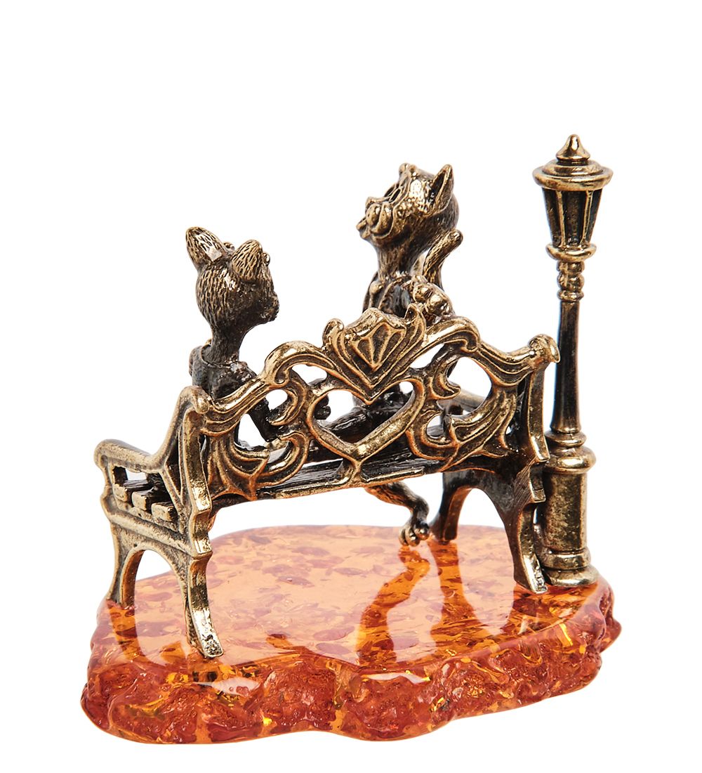 AM-1056 Фигурка «Коты Признание в любви» (латунь, янтарь)